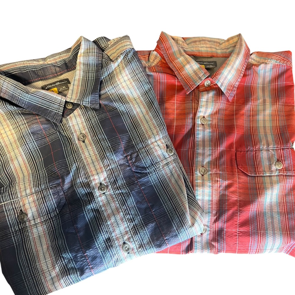 Eddie Bauer Tech Plaid Shirt Bundle Red Blue Outdoor Hiking Nylon XL‎
